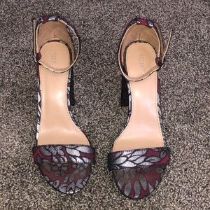Burgundy and Black Floral Heels